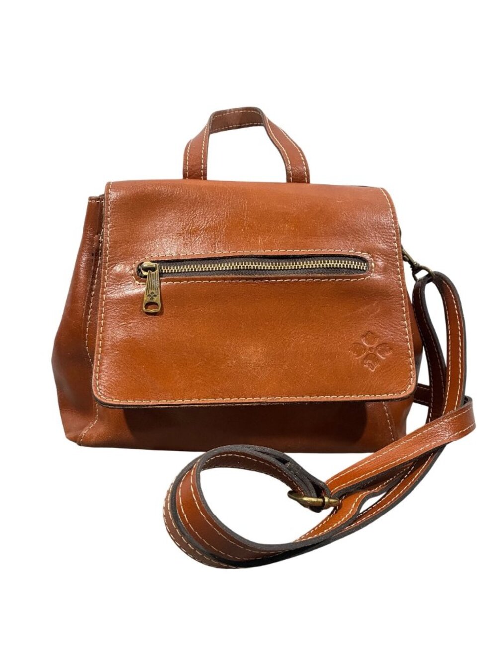 Patricia Nash Molina Convertible Leather Satchel Cognac Brown Detachable Strap
